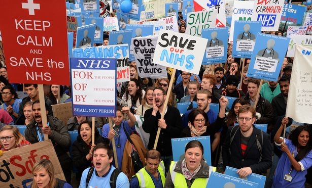 NHS staff protesting